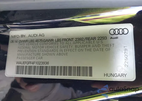 2015 Audi A3 2.0T Premium z USA, uszkodzony, nr VIN WAUEFGFF4F1023936